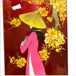 Lacquer wood hand painted/engraved painting